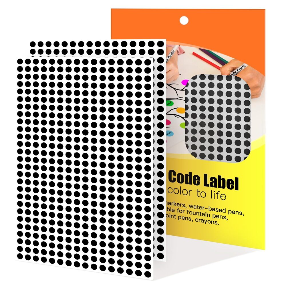 6598 0.25 Inch Black Color Coding Stickers,4200 PCS Small Round Circle